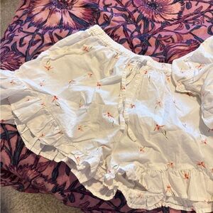 Piyama white Ruffled Floral PJ set